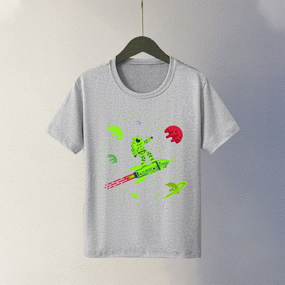 hengsof Girls Glow in the Dark Space T-Shirt Children Galaxy Printed Short Sleeve Crew Neck Fashionable Casual Top Sizes 3-12