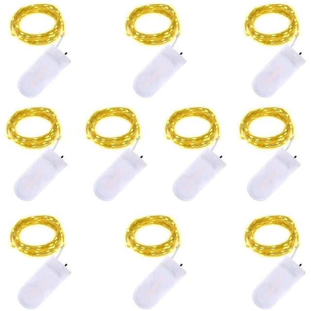 Juego de 10 guirnaldas de luces LED de 2 m, 20 LED, funciona con pilas, alambre de cobre, impermeables, para decoración de interiores y exteriores, ideal para bodas, fiestas, Navidad, bricolaje, color