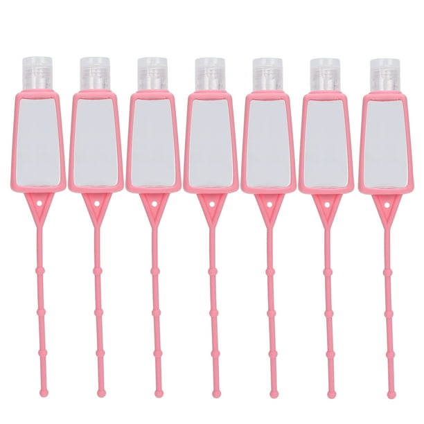 Botella de jabón líquido portátil de 7 piezas con funda de silicona, juego de botellas de viaje vacías de 30 ml x 7 piezas (soporte rectangular rosa para botella)