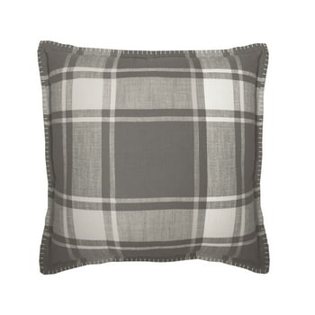 Better Homes & Gardens Decorative Throw Pillow, Reversible Plaid, Square, Gray, 20" x 20", 1Pack