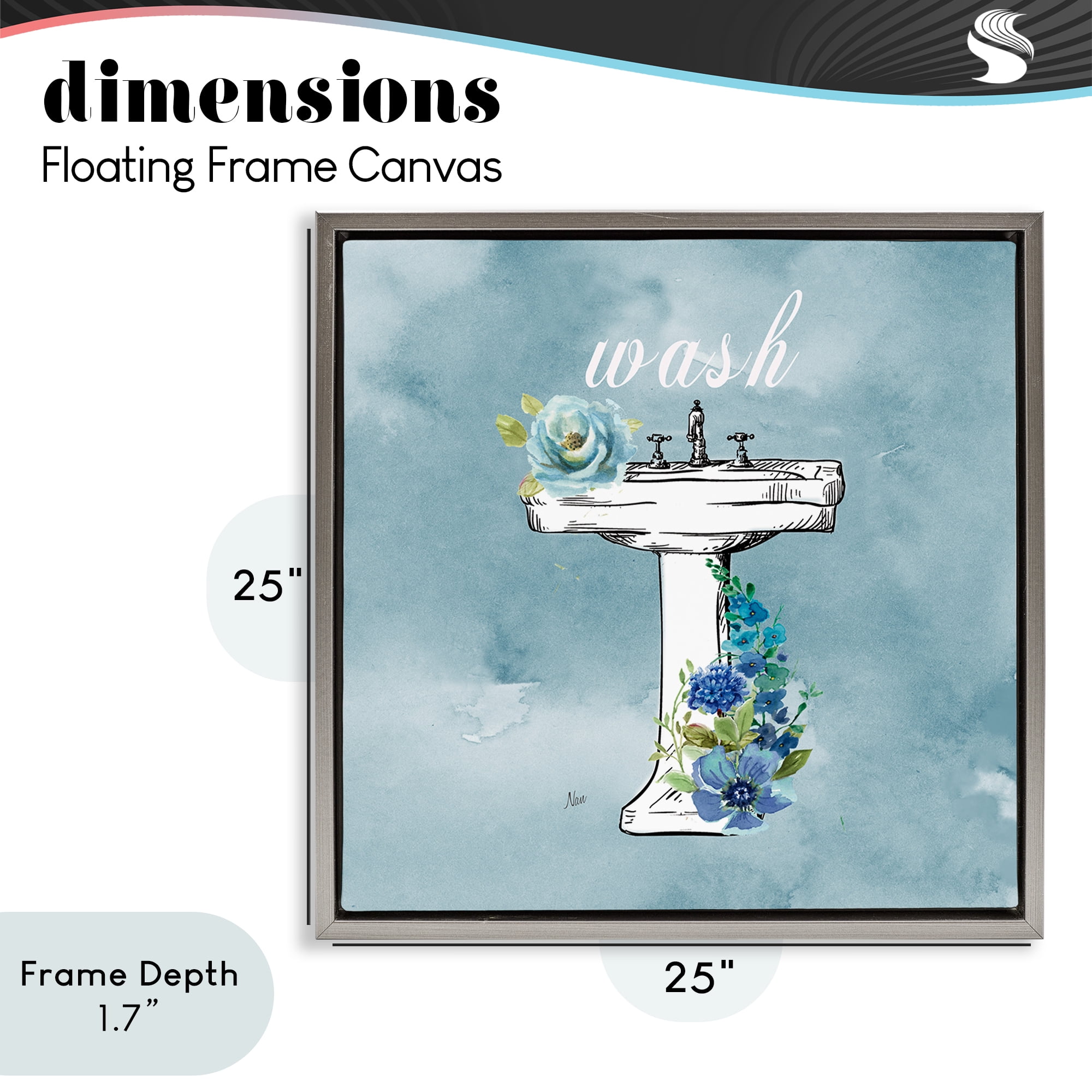 Stupell Industries Floral Bathroom Rules Wash Gray Framed Floater Canvas Wall Art, design by Nan