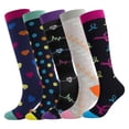 thumbnail image 1 of KAWELL Calcetines de compresión para mujeres y hombres, calcetines hasta la rodilla con soporte de 15-20 mmHg para correr, enfermería, atletismo,5 Pairs-Multicoloured a,Small-Medium, 1 of 6
