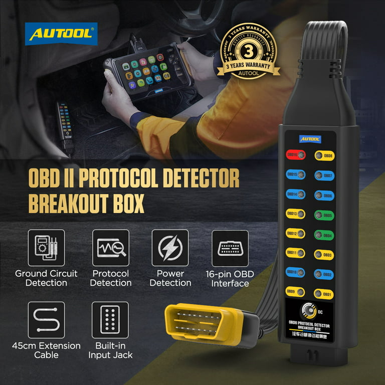 AUTOOL OBD 2 Automotive Diagnostic Protocol Detector & Break Out Box Car  CAN Test Box Fault Diagnosis Scan Tool OBD II Diagbox