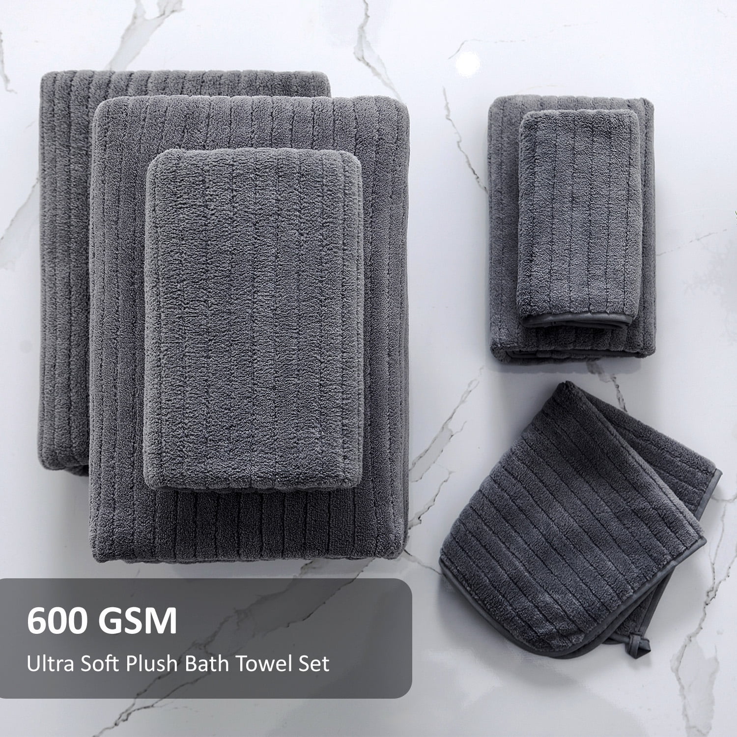 Covina Home 4 Pack Dark Gray Bath Towel Set Microfiber Bathroom Towel Set Ultra Soft Plush Oversized Towels Adult Luxury Bath Sheet