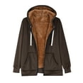 thumbnail image 6 of BiZtdJrK Fleece Lined Sweatshirts for Women Zip Up Long Sleece Hoodies Solid Color Casual Hooded Jackets Fall Winter Warm Sherpa Coats with Pockets Daily Sales Khaki M, 6 of 8