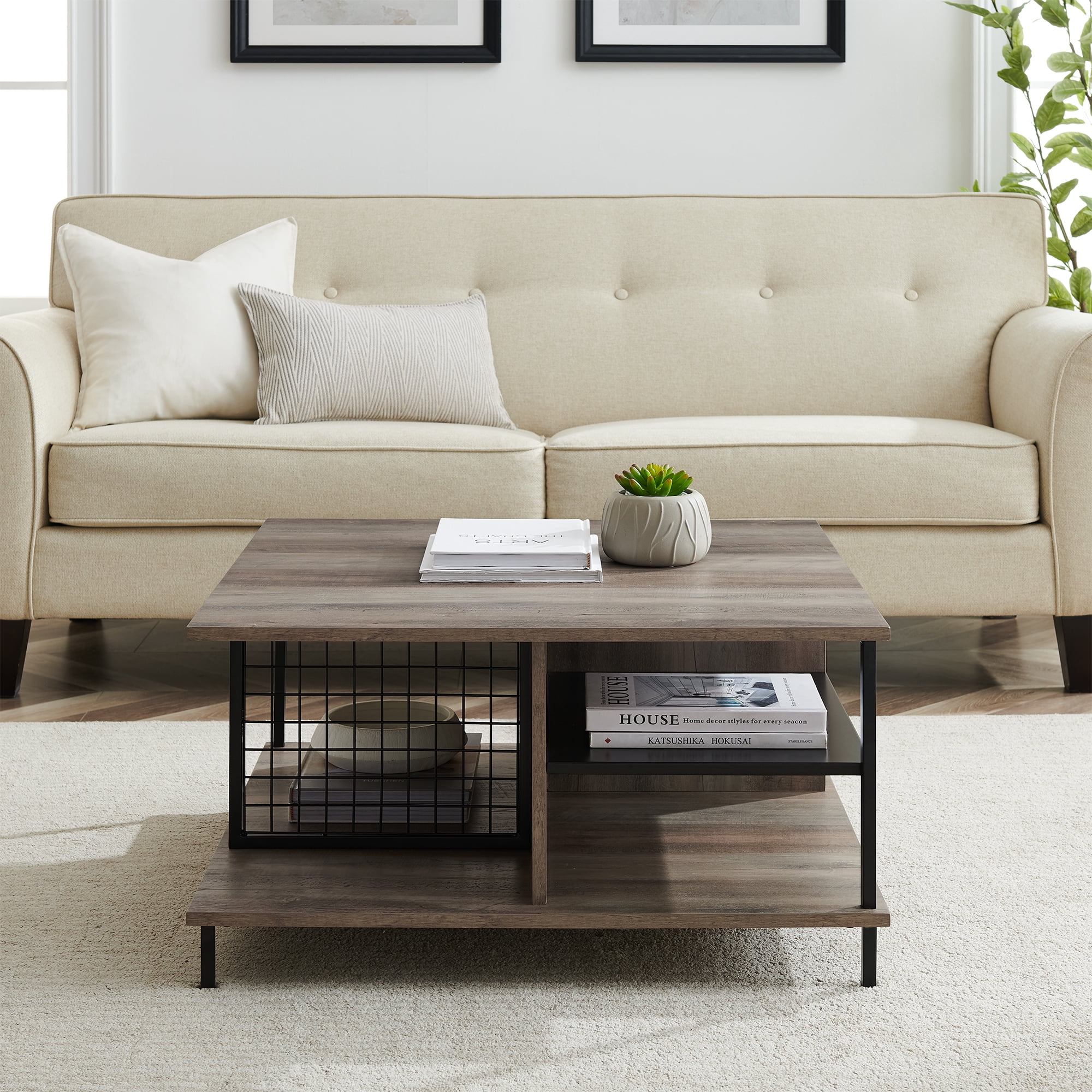 Hodge Grey Wash Modern Square Coffee Table by River Street Designs