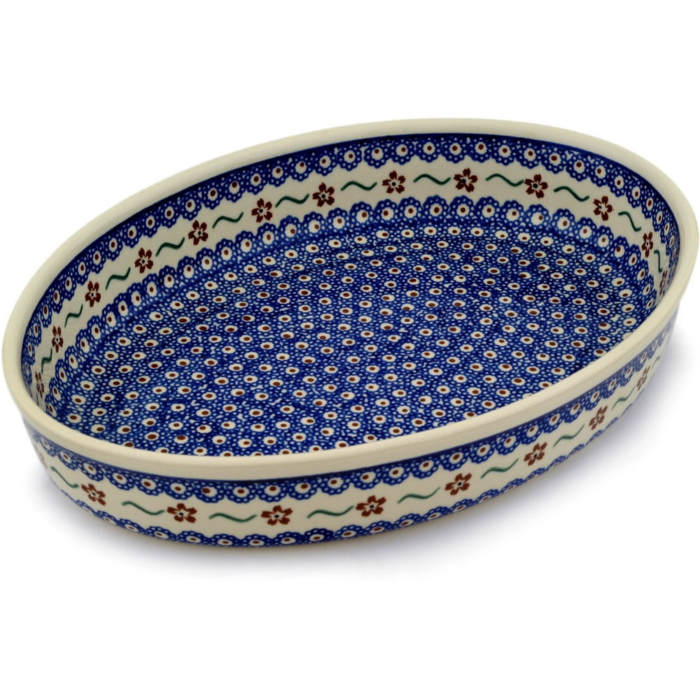 Polish Pottery 14-inch Oval Baker (Sweet Red Flower Theme) Hand Painted ...