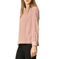 thumbnail image 5 of INSPIRE CHIC Women's Work Ruffle Trim Neckline Solid Shirt Button Decor Blouse Pink L, 5 of 7