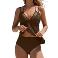 thumbnail image 3 of qolati Womens Swimsuits Tankini Two Piece Bathing Suits Full Coverage High Waisted Bikini Set Halter Adjustable Tie Back Beach Swimwear Brown M, 3 of 10