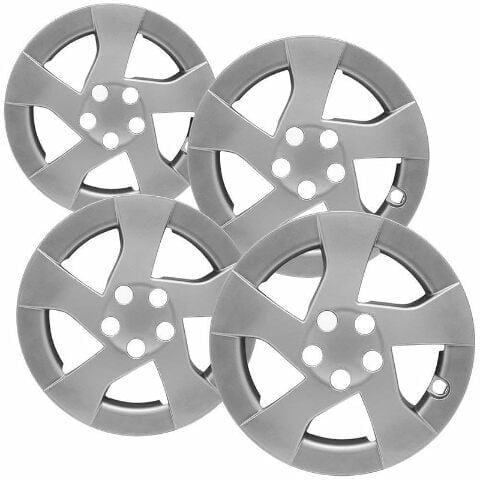Fuel Rider Set of 4 15 inch Silver Snap-On Hubcaps With Directional 5 Spoke Compatible With 2010-2014 Toyota Prius Standard Steel Wheel Covers