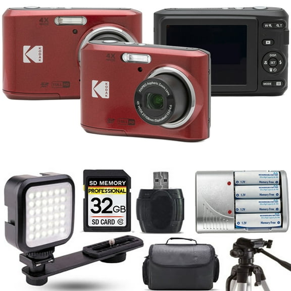 Kodak Pixpro FZ45 Camera (Red)  Extra Battery   LED - 32GB Kit