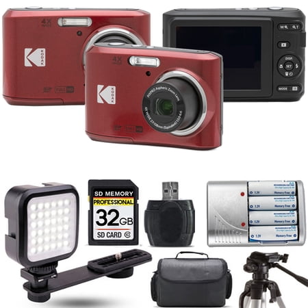 Kodak Pixpro FZ45 Camera (Red)+ Extra Battery + LED - 32GB Kit (International Version)