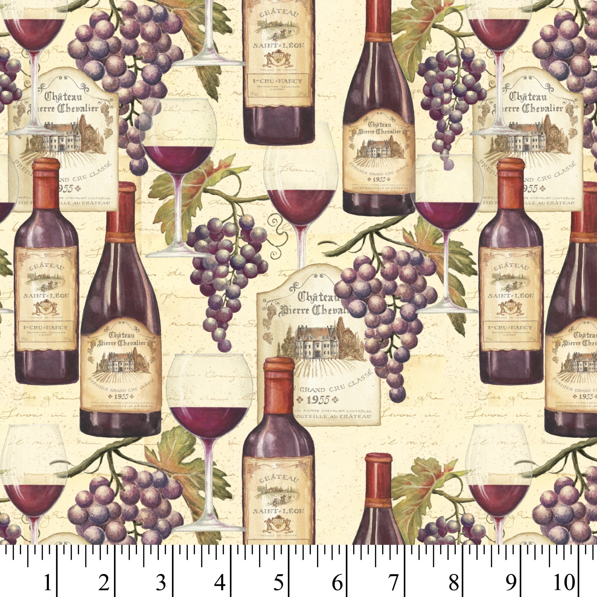 (2 pack) 1 Yard 100% Cotton Chateau Vin Rouge, Multi-color, 44" Wide for Quilting & Sewing by David Textiles