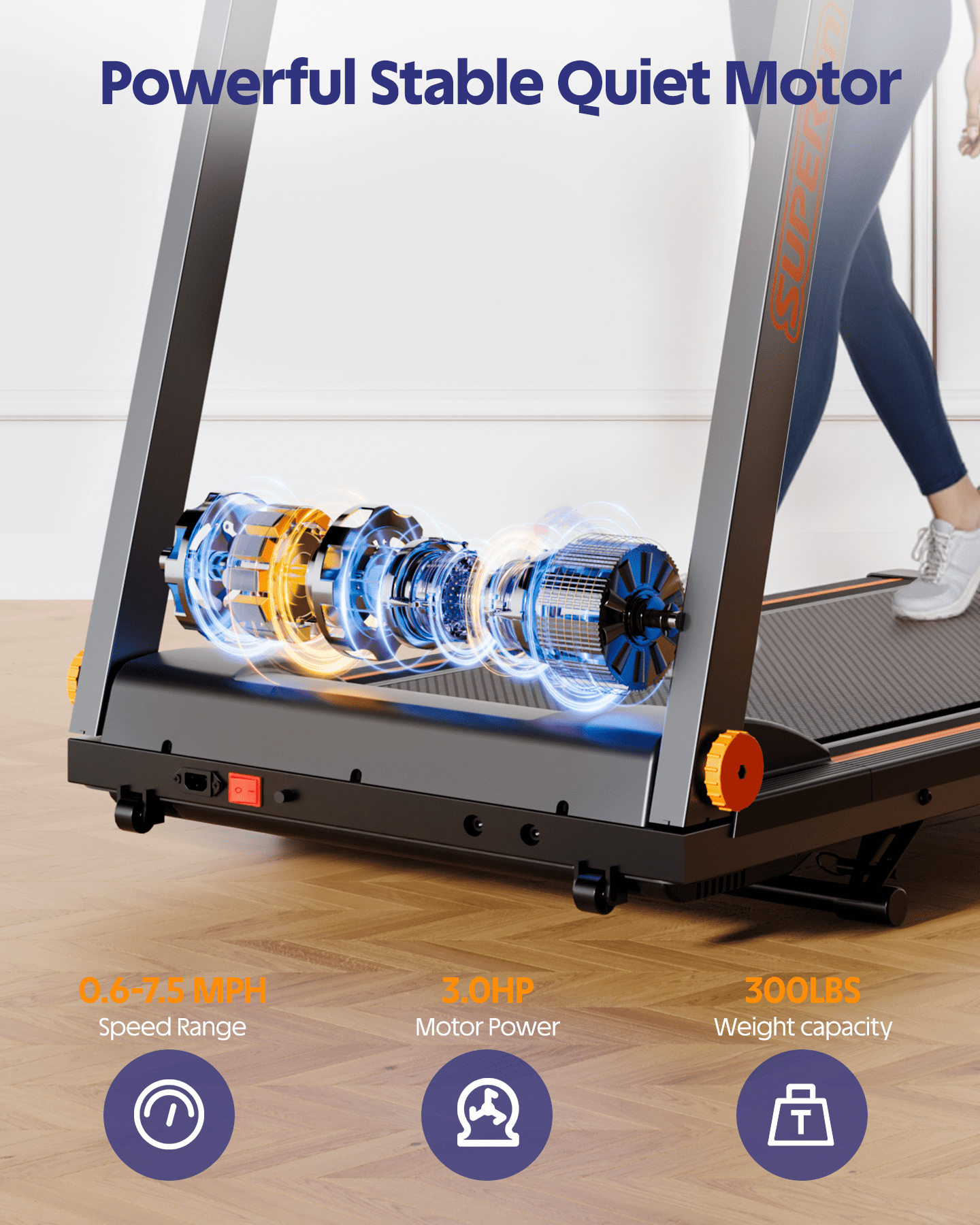 Superun 4-in-1 Foldable Treadmill with Incline, 300 LBS Capacity Running Treadmills for Home Small Spaces with Handles, 3.0 HP Folding Treadmill with Smart APP