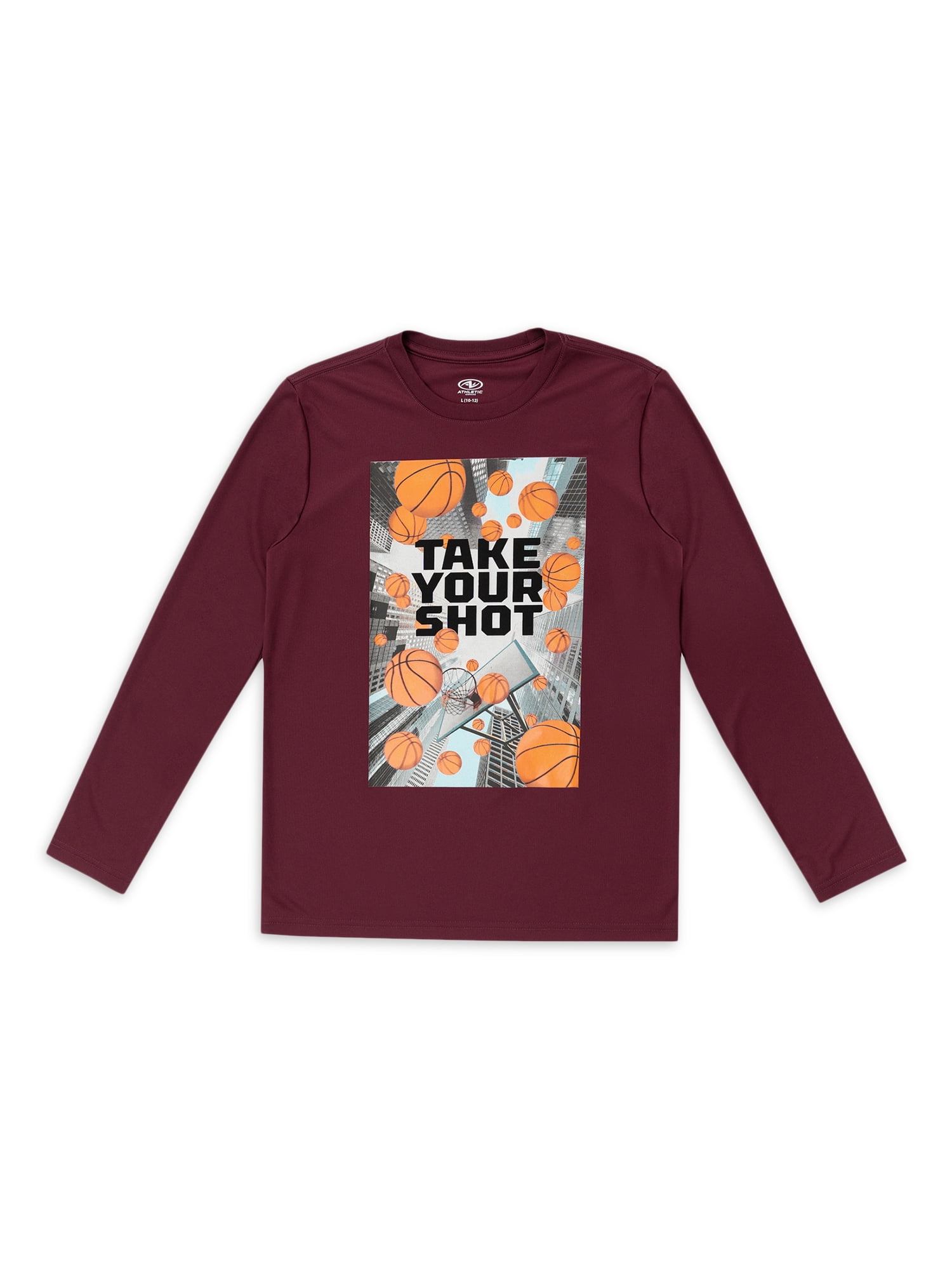 Athletic Works Boys Long Sleeve Graphic Top, Sizes 4-18 & Husky