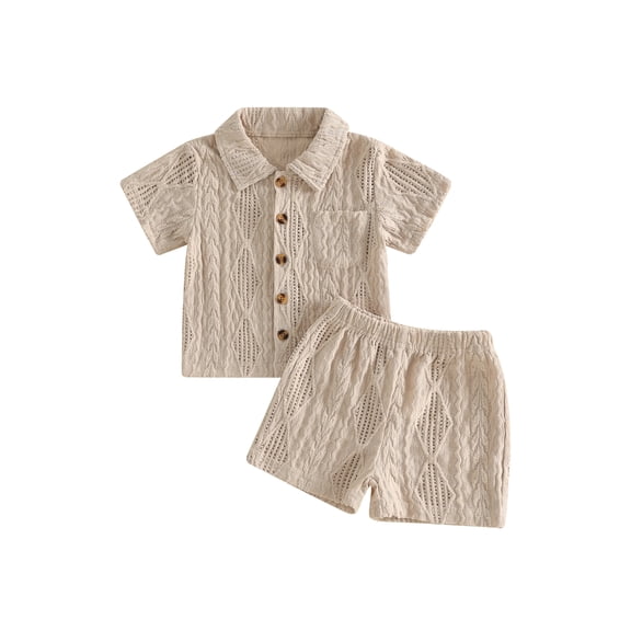 BemeyourBBs Toddler Baby Boys Summer Clothes Baby Boy Church Outfit Textured Button Down Short Sleeves Shirt and Elastic Shorts Set Baby Boy Beach 2 Piece Outfits