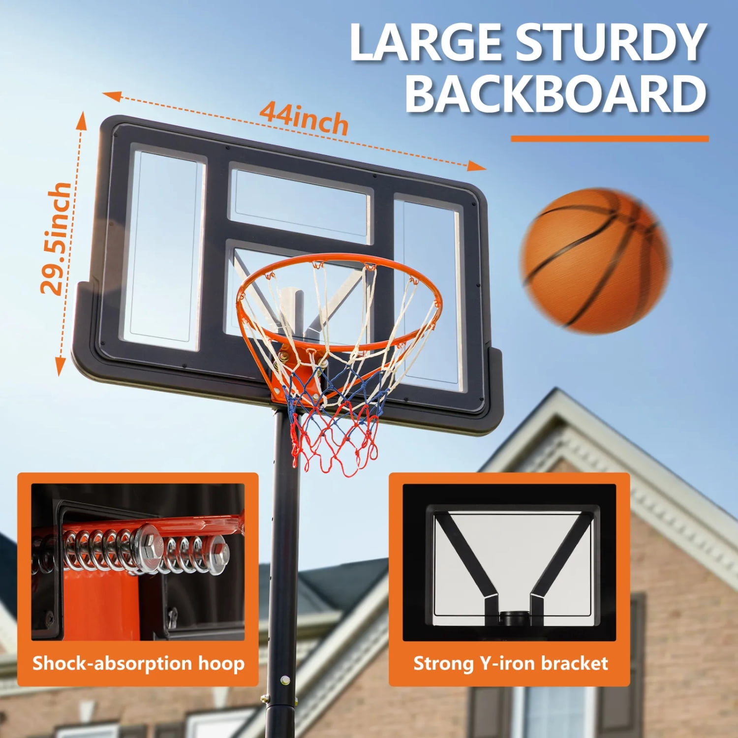 Portable Basketball Hoop, 4.2-10ft Adjustable Height, 44" Shatterproof Backboard, Fillable Base with 2 Wheels for Youth & Adults