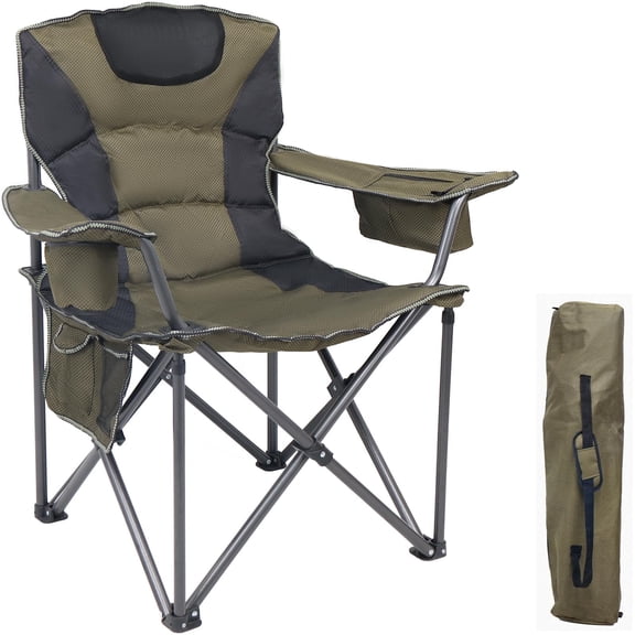 Mapskey Camping Chairs Oversized Folding  for Adults, Portable Outdoor Lawn Chairs with Cup Holder, Cooler Bag & Storage Pockets - for Camping Fishing Travel