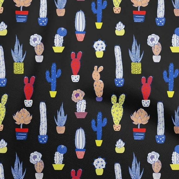 oneOone Polyester Spandex Black Fabric Cactus Quilting Supplies Print Sewing Fabric By The Yard 56 Inch Wide-LI