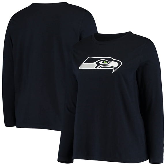 Women's Fanatics College Navy Seattle Seahawks Plus Size Primary Logo Long Sleeve T-Shirt