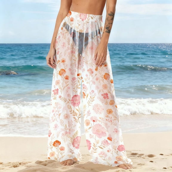 Turilly Cover Up Pants for Swimwear Women Chiffon Sun Protection Beach Pants Cover Pants Wide Leg Bohemian Pants