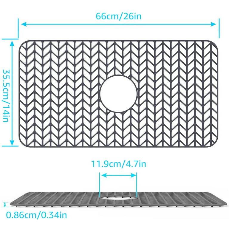 Jokapy Silicone Sink Mat, Kitchen Sink Protector Grid Accessory with Center Drain, 26 inchx 14 inch, Size: Upper Hole