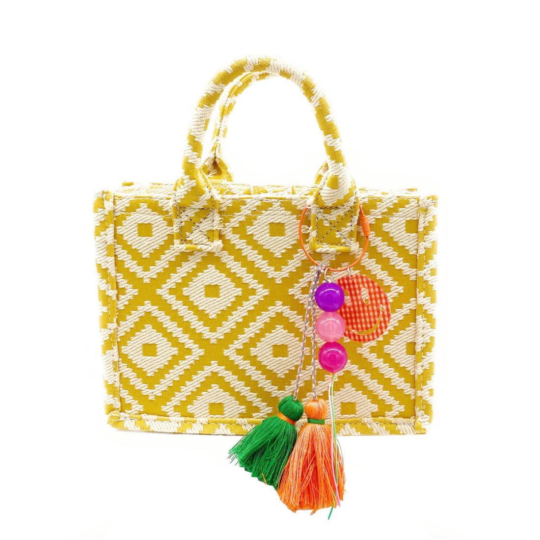 Empire Cove Women's Diamond Tote Bag Purse Satchel Gift Set with Tassel and Charm, Yellow