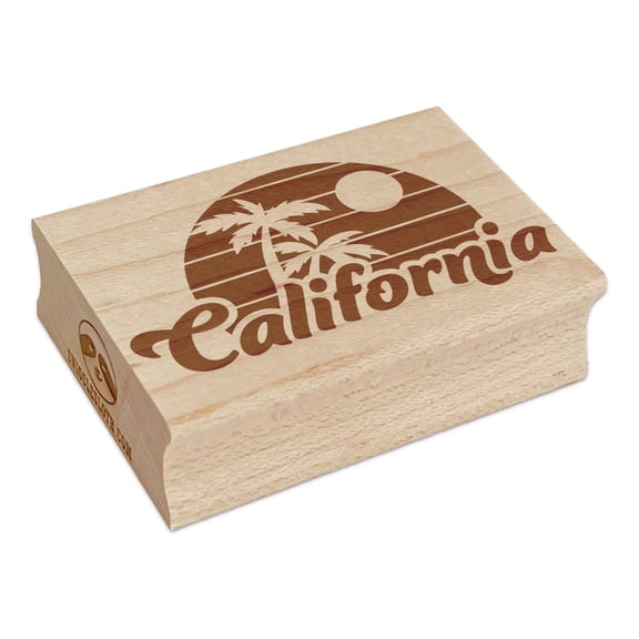 California Destination Tropical Sunset with Palm Trees Rectangle Rubber Stamp Stamping Scrapbooking Crafting - Small 1.7in