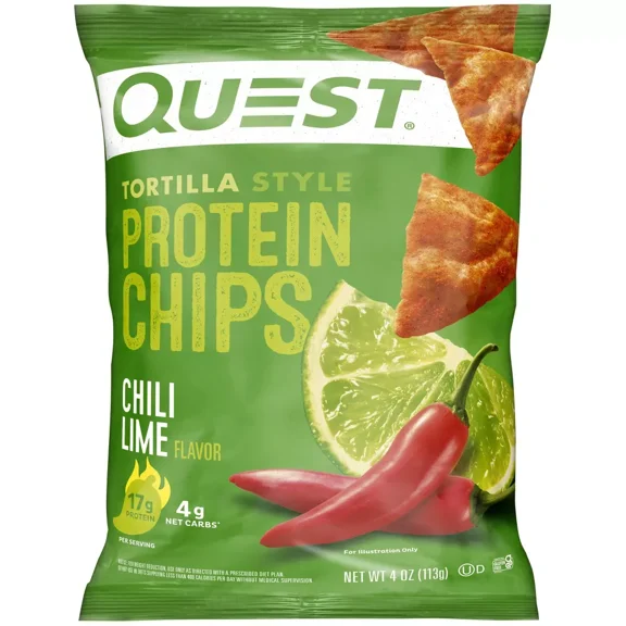 Quest Tortilla Style Protein Chips, Chili Lime Flavor, 19g Protein, Baked, 4oz