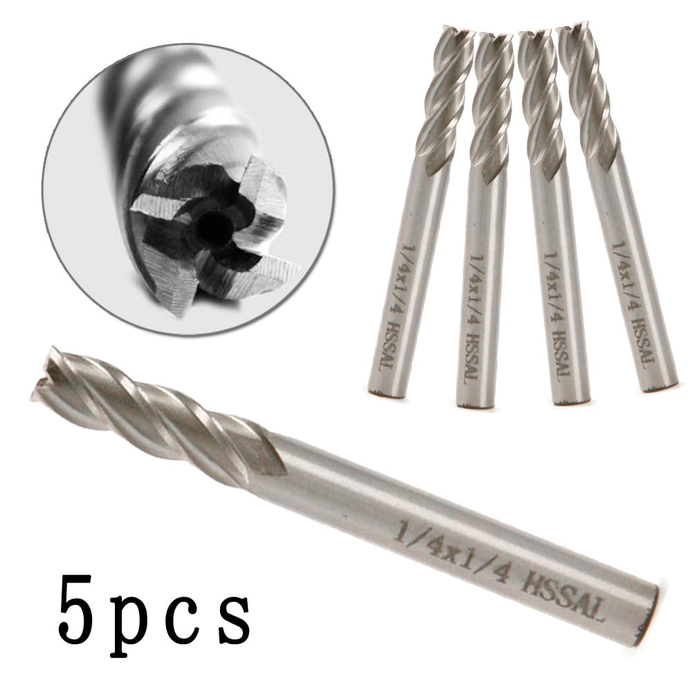 5 Pcs 1//4 Inch HSS Drill Bit End Mill Cutter Tool CNC 4-Flute Router Set