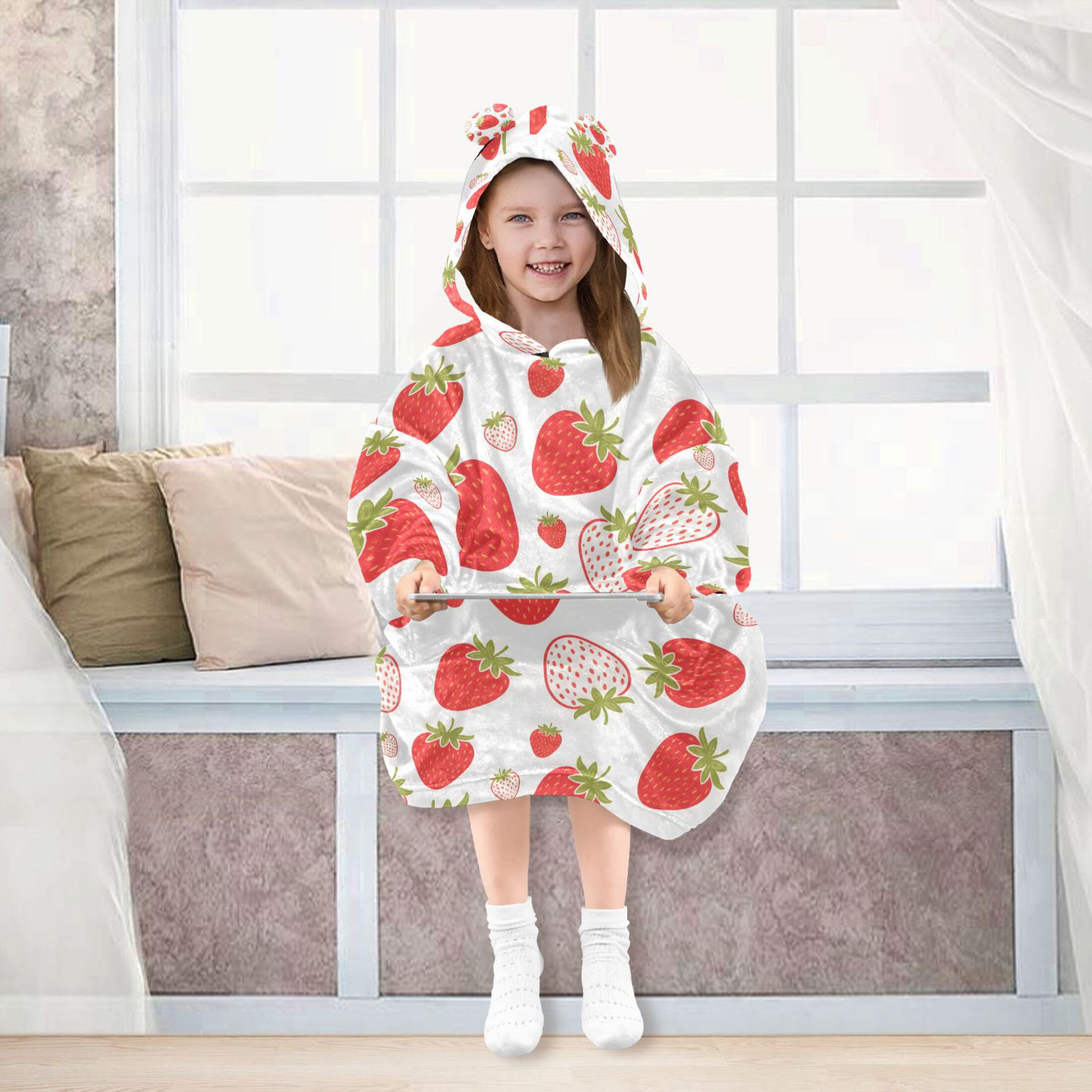 joogoo Wearable Blanket Hoodie for Strawberry Red Oversized Sherpa Hooded 3-14 YR M
