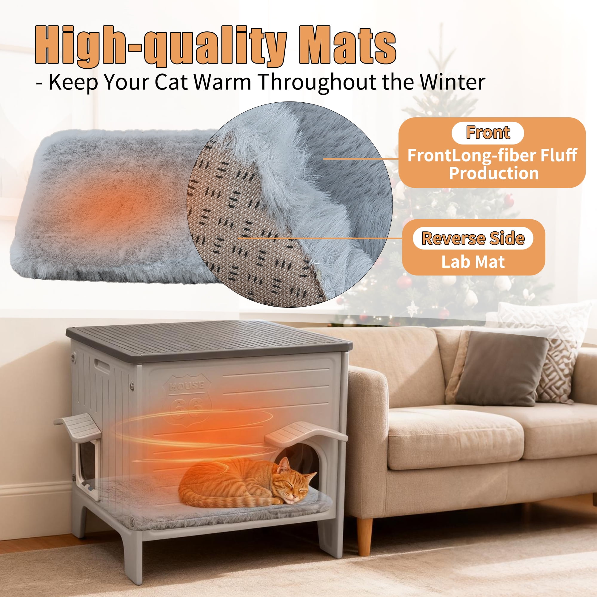 Waterproof Cat House for Outdoor Cats, Insulated Outdoor Cat House with Soft Mat, Elevated Feral Cat House Outdoor Indoor, Safe Escape Door, Spacious and Clean Easily