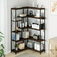 thumbnail image 5 of Walsunny 70" L Shaped Corner Bookshelves Bookcases 5 Tier Wood Bookshelf with Metal Frame Display Rack Rustic Brown, 5 of 7