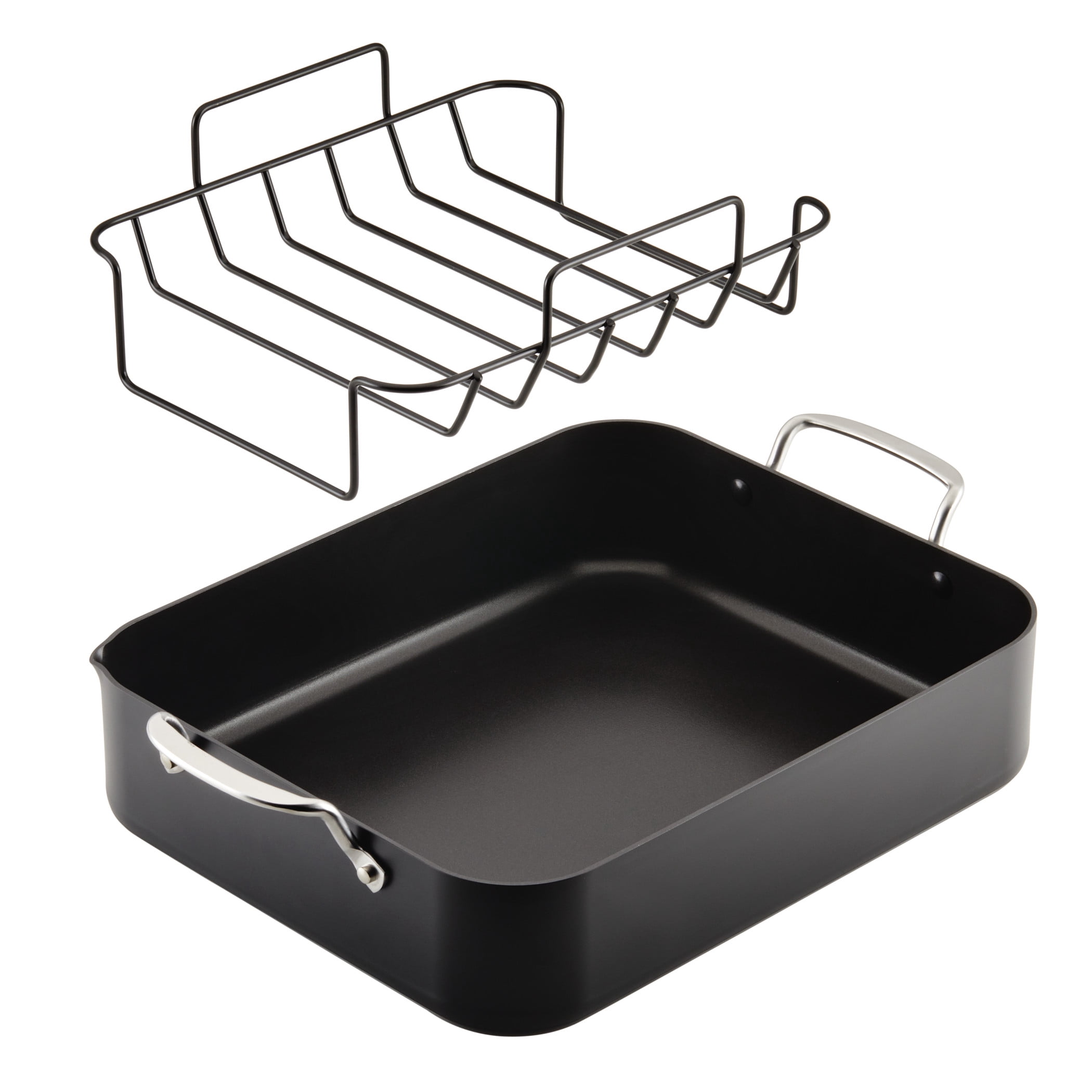 KitchenAid Hard Anodized 13x15.75 Inch Roaster with Removable Nonstick Rack, Oven Safe to 500°F, Matte Black