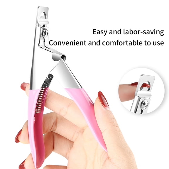 Pink U-Shaped Acrylic Nail Clipper, Sharp Stainless Steel Professional False Nail Tip Cutter for Gel & Artificial Nails, Ergonomic Labor-Saving Manicure Tool for Salon & Home Use