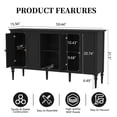 thumbnail image 4 of HLR 59" Mid Century Modern Storage Cabinet with Shelf, Vintage Large Sideboard Buffet Cabinet with 4 Doors, Black, 4 of 7