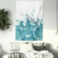 thumbnail image 3 of Nautical Tapestry, Ship Being Tossed by Giant Ocean Waves Aquatic Old Vessel Sea Journey Illustration, Wall Hanging for Bedroom Living Room Dorm Decor, 40W X 60L Inches, Aqua Taupe, by Ambesonne, 3 of 5