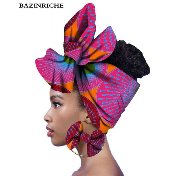 African Women Head Scarf And earrings sets Headwear Wax Ankara Hairband