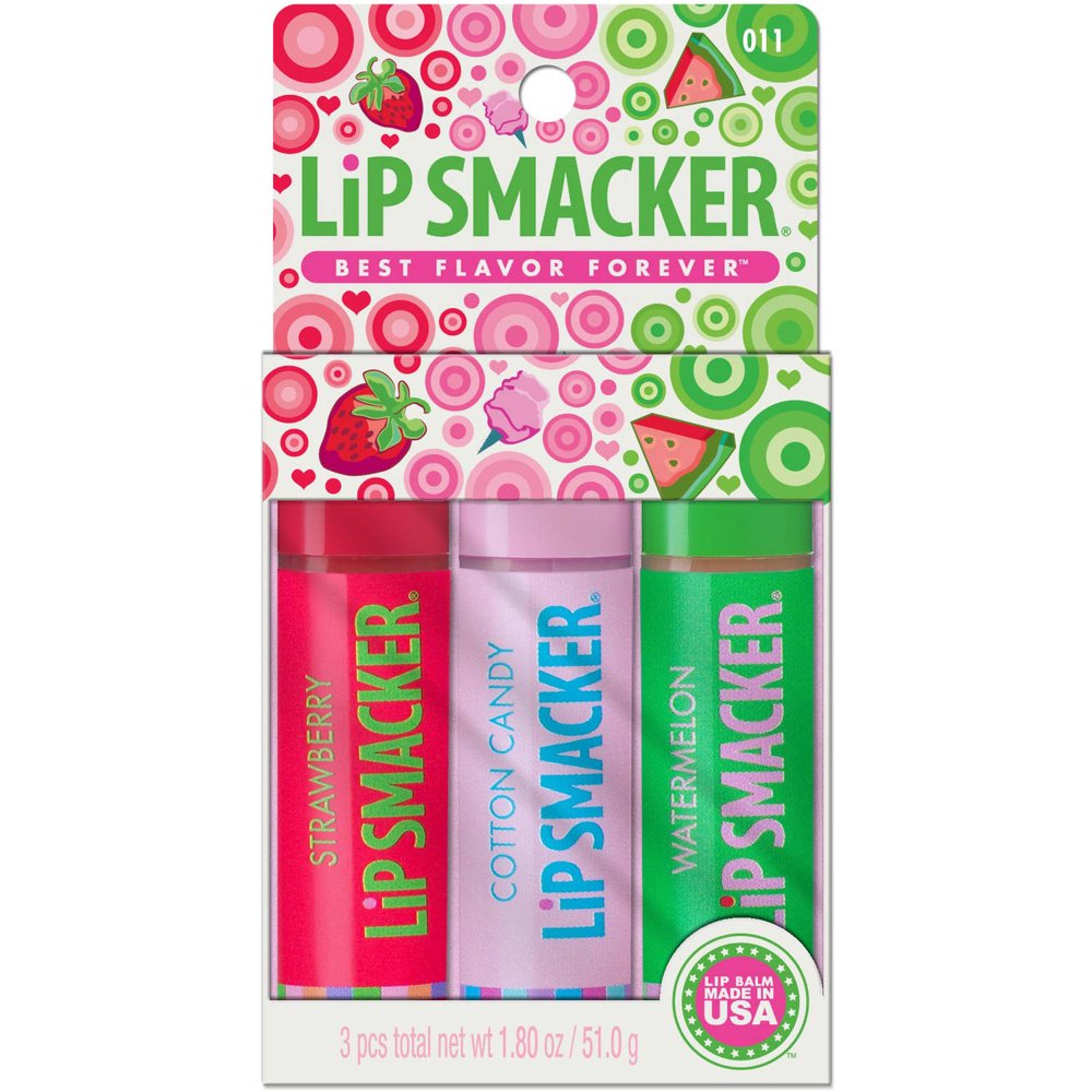 Lip Smackers Biggy Lip Balm, Strawberry & Cotton Candy & Watermelon, 1.