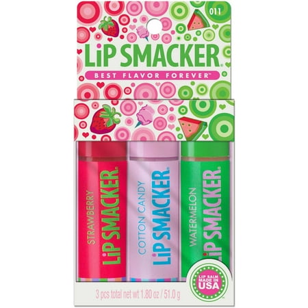 Lip Smackers Biggy Lip Balm, Strawberry & Cotton Candy & Watermelon, 1.8 oz, 3 Count