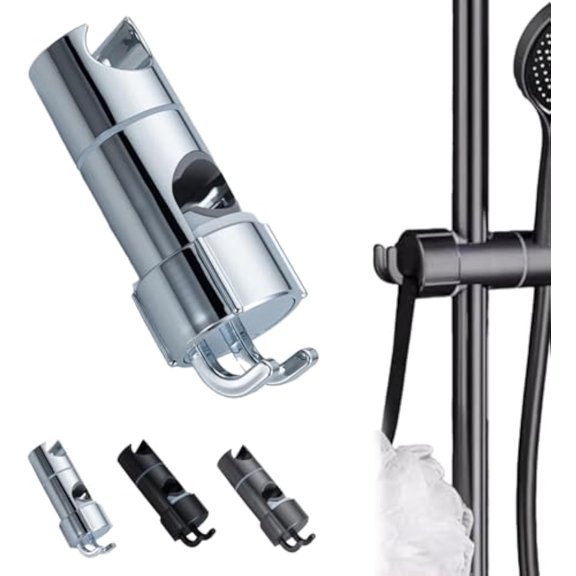 Handheld Shower Head Holder,Height Adjustable Shower Wand Bracket,Showers Holder That Requires No Tools for Installation,Slide Bar Showers Sprayer Holders with Hook (Silver)