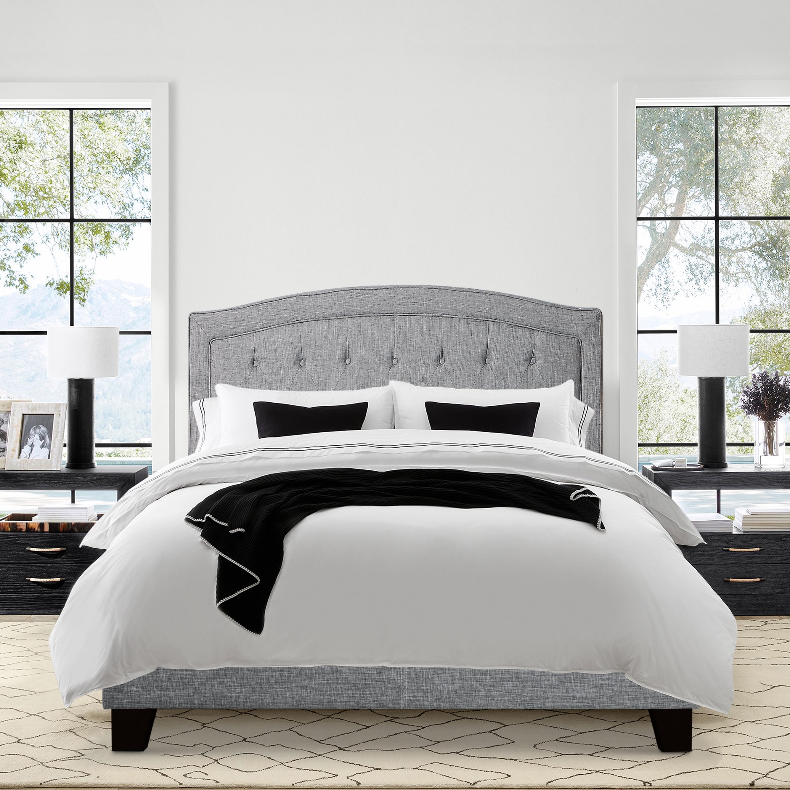 BSHTI Modern Full Size Platform Bed Frame with Upholstered Headboard and wood slats support for Livingroom, Box Spring Required