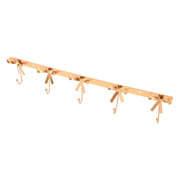 Gold Bow Knot Hooks: Metal Bow Wall Door Hanger - 5 Hooks Coat Hanger Decorative Holder for Christmas Wedding Bathroom Living Room Decor 16.03x2.95x1.18in