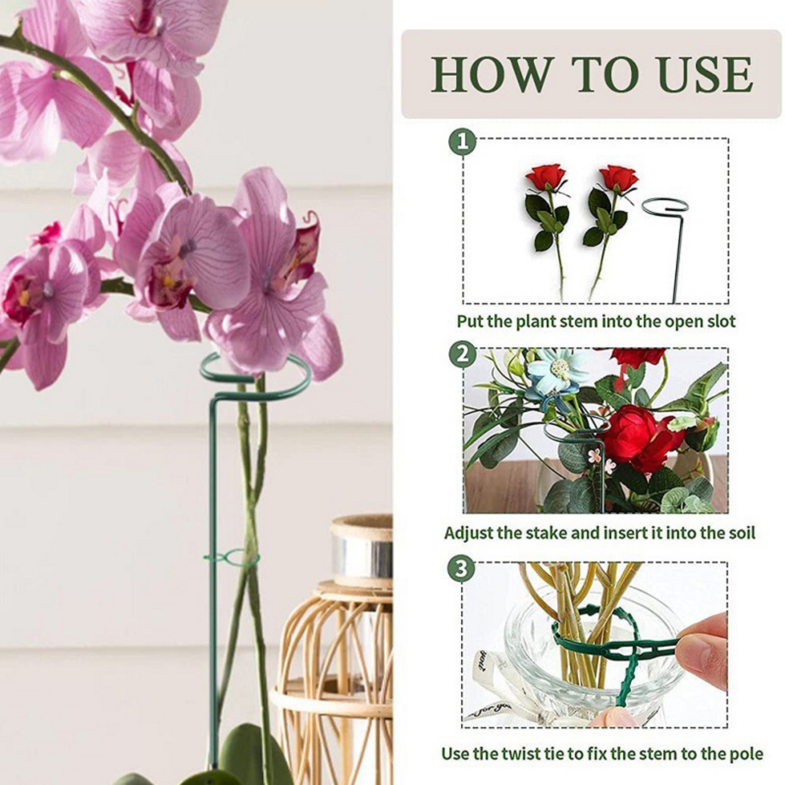 Plant Support Stakes Set,Plant Support Stakes for Plant Flowers,Amaryllis,Rose,Vegetable With 6 Pcs 16 inch Climbing Wrought Iron Plant Support Rod Pole,20 Plant Buckles,6 Label Inserts,10 Cable Ties