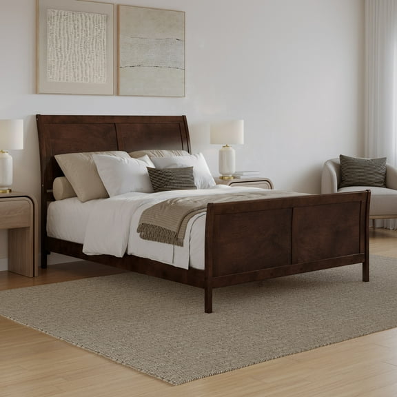 Portland Queen Low Profile Wood Platform Bed with Matching Footboard in Walnut