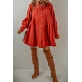 thumbnail image 6 of Women's Tomato Red Bishop Sleeve Button Up Pleated Mini Dress - [ZhiHiMeRi] | (US 12-14)L, 6 of 6