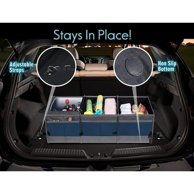 Trunk Organizer with Cooler, Collapsible Trunk Storage Container with Non  Slip Bottom Strips, Large Multi-Compartment Waterproof Car Trunk Organizer