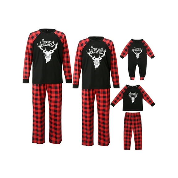 Inevnen Family Christmas Pajamas Matching Sets Red Plaid Pjs Top and Long Pants Sleepwear Sets