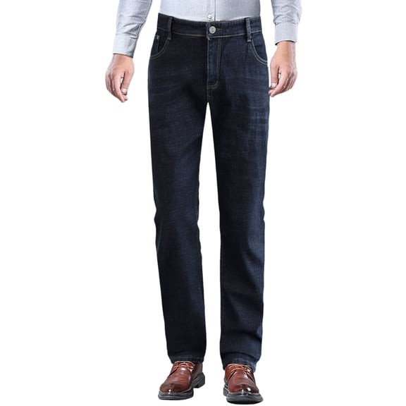 QHFBli Mens Lined Jeans Winter Warm Flannel Slim Fit Stretch Denim Pants Warm Denim Long Trousers