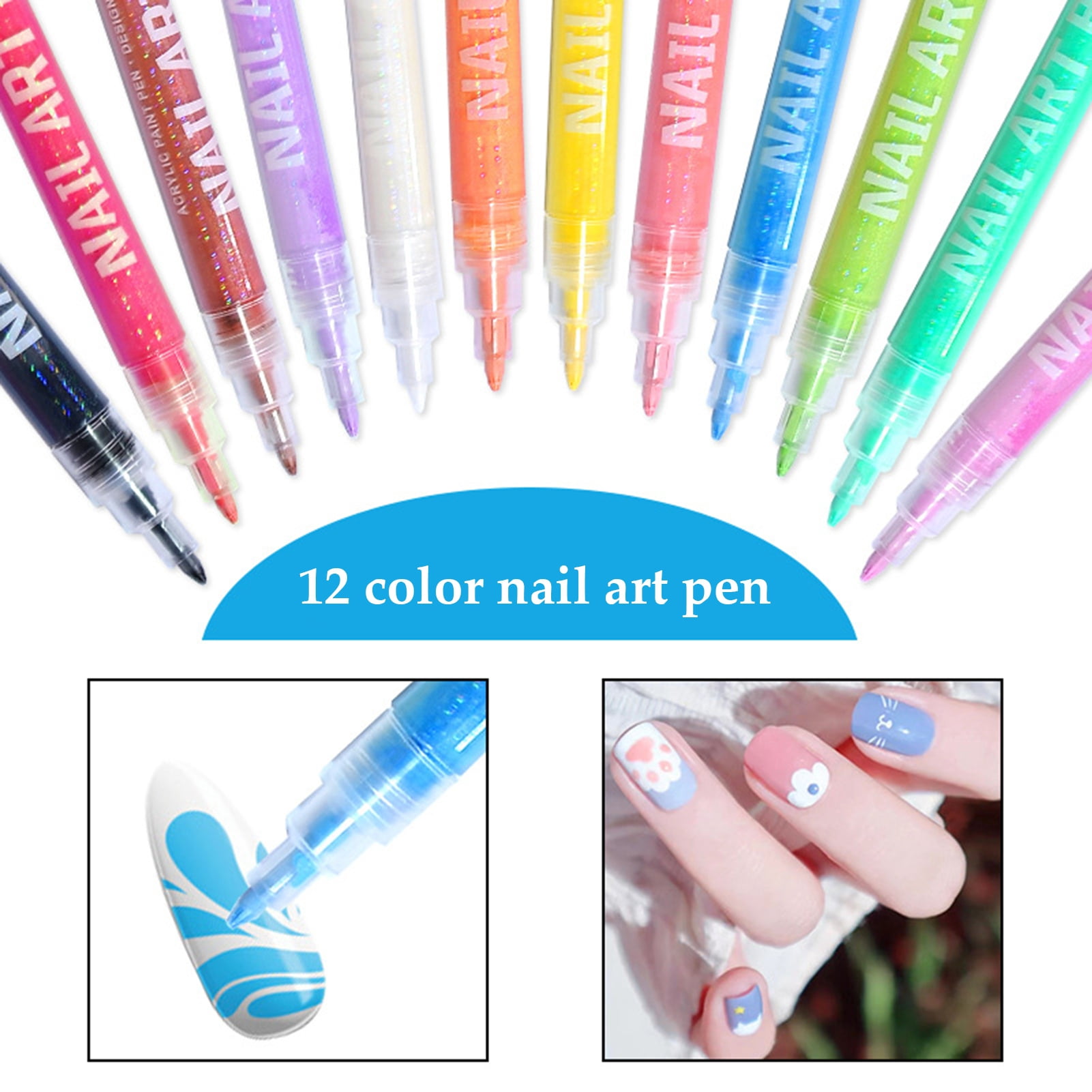 12 Pcs Nail Art Pens Set 3D Nail Polish Pen Quick Drying Nail Point Graffiti Dotting Pen Nail Art Markers Drawing Painting Pen for Home Salon Manicure Tool